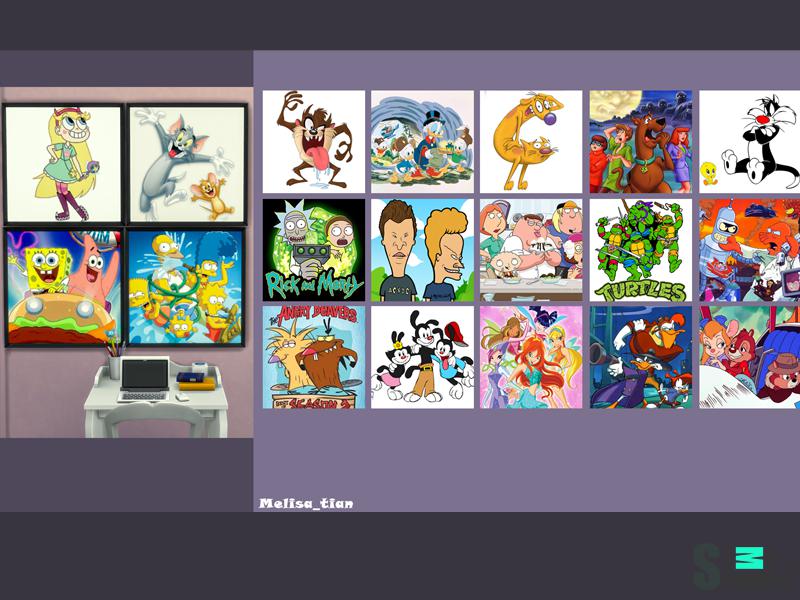 Картины с героями мультфильмов by Melisa_tian для Симс 4. Скачать мод