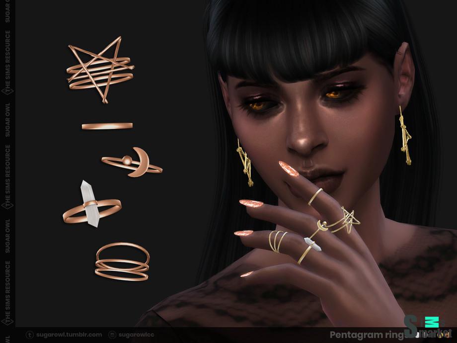 Кольца Pentagram by sugar owl для Симс 4. Скачать мод