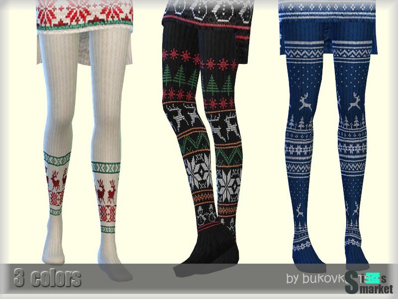 Колготки Christmas by bukovka для Симс 4. Скачать мод