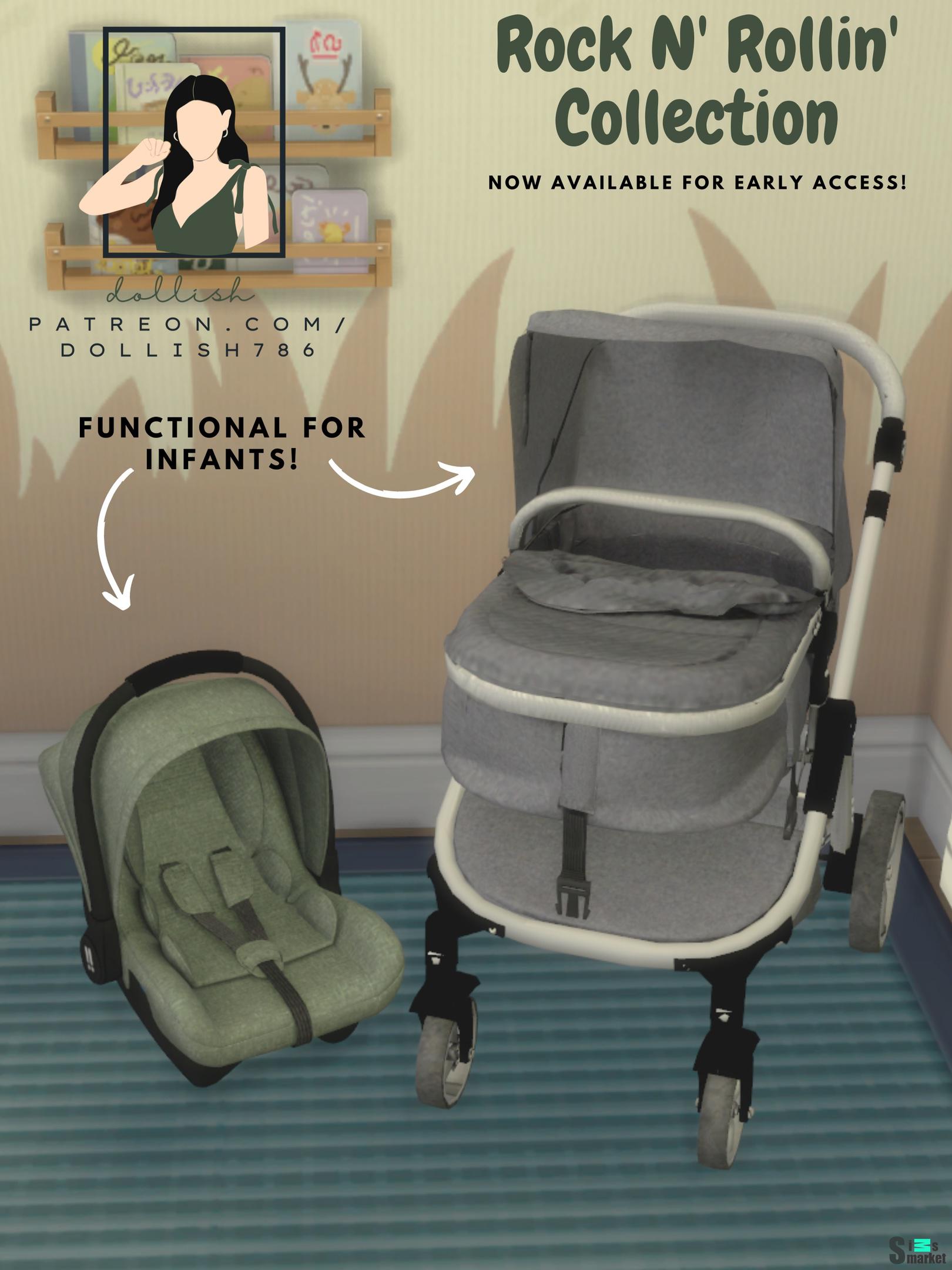 Коляска Carseat and Stroller для Симс 4. Скачать мод