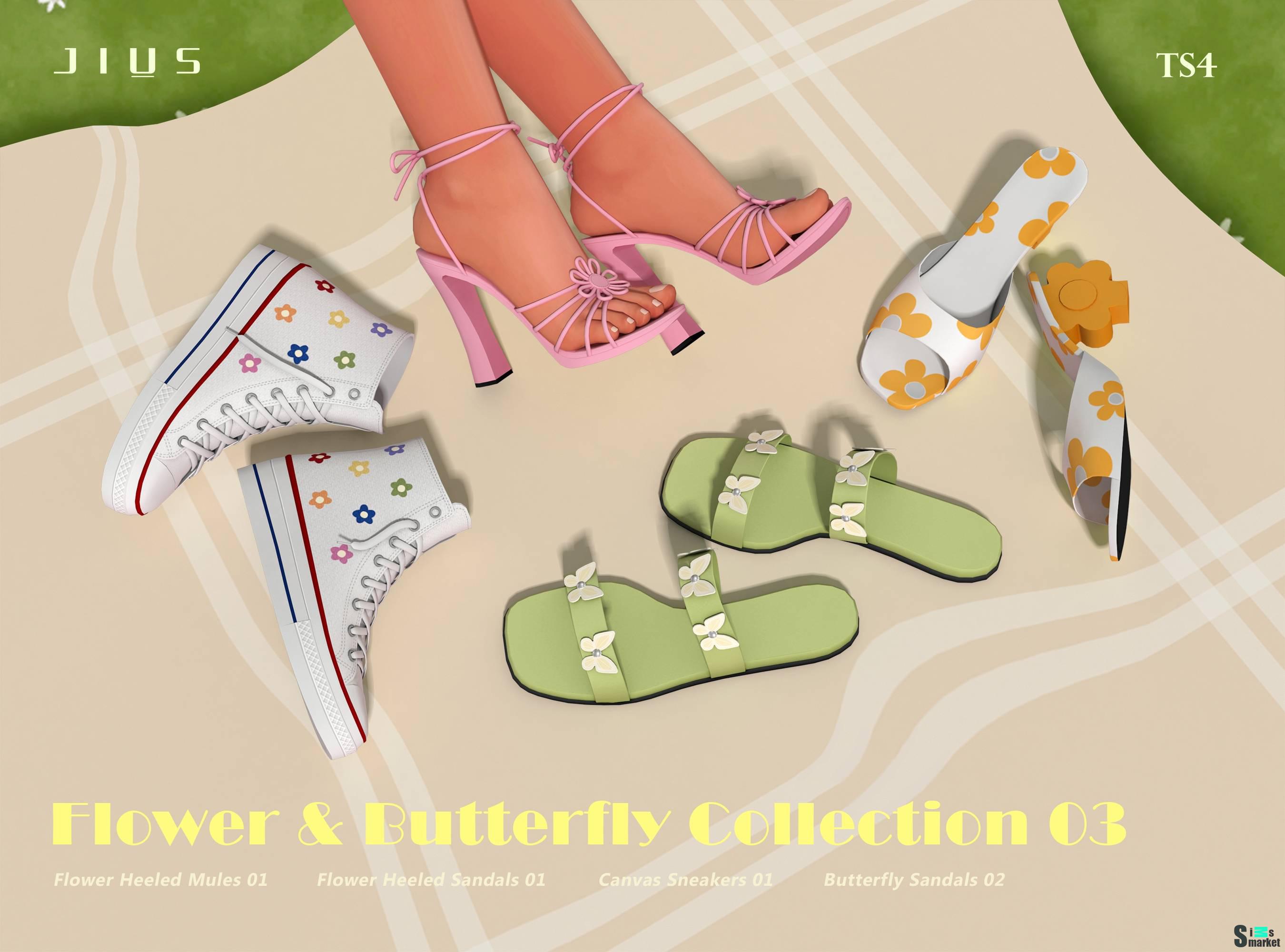 Коллекция женской обуви "Flower & Butterfly Collection 03" для Симс 4 для Симс 4. Скачать мод