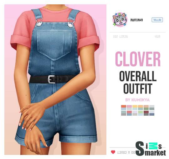 Комбинезон и футболка "CLOVER OVERALLS OUTFIT" для Симс 4 для Симс 4. Скачать мод Комбинезон и футболка "CLOVER OVERALLS OUTFIT" для Симс 4 для Симс 4. Скачать мод