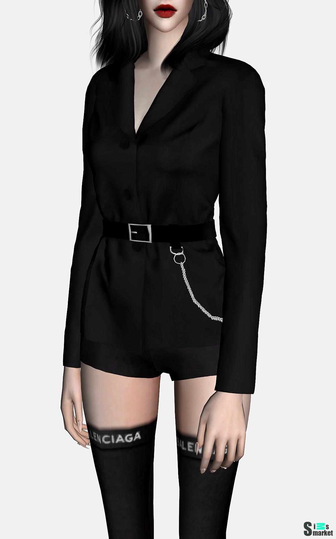 Комплект "Belted Single Jacket Set" by RONA для Симс 4. Скачать мод