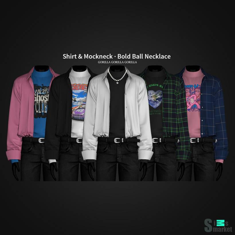 Комплект для сима "Shirt & Mockneck Bold Ball Necklace" для Симс 4 для Симс 4. Скачать мод