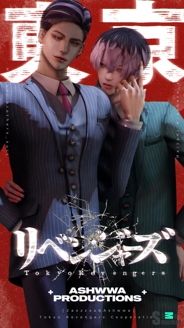 Комплект костюма ASHwwa_Tokyo Revengers_Haitani brothers_suit для Симс 4. Скачать мод