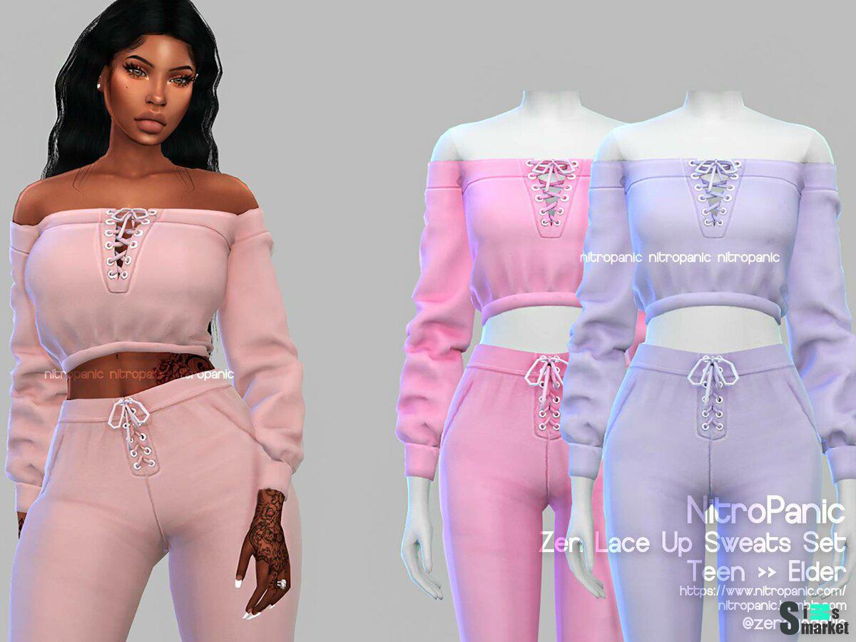 Комплект одежды "Zen's Lace Up Sweats Set" для Симс 4 для Симс 4. Скачать мод