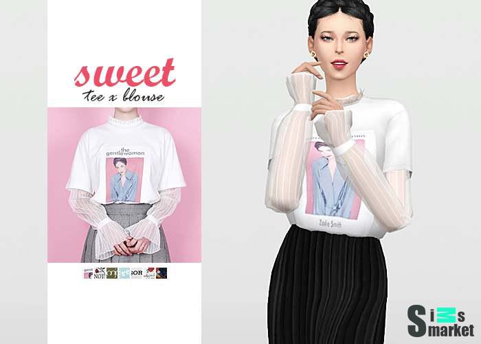Комплект "Sweet Tee x Blouse" для Симс 4 для Симс 4. Скачать мод