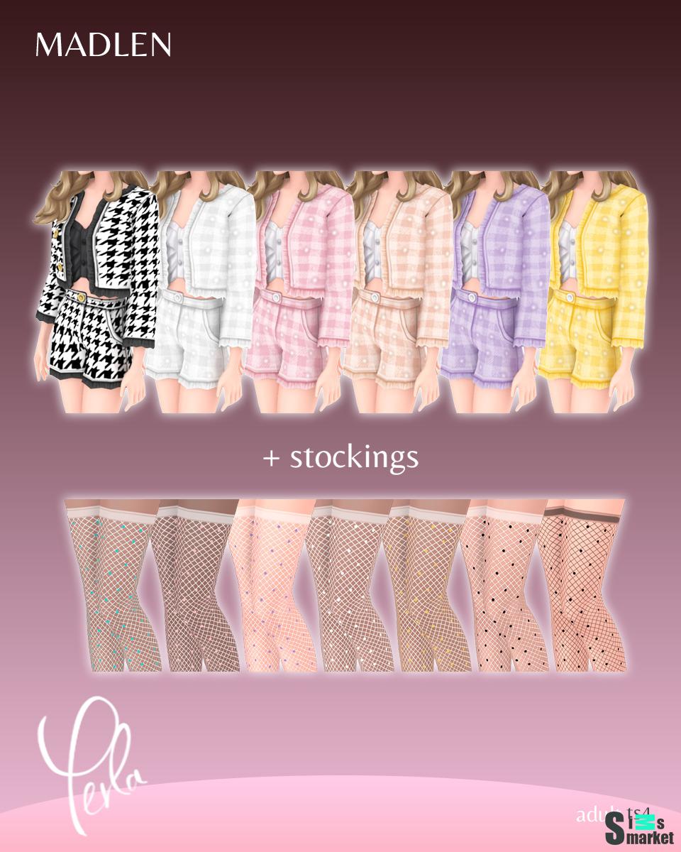 Костюм для симочки "Perla Outfit + Stockings" для Симс 4. Скачать мод