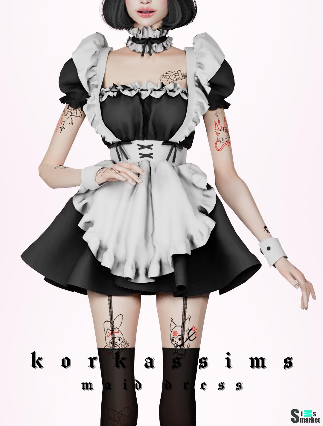 Костюм гоничной Maid Dress от korkassims  для Симс 4. Скачать мод
