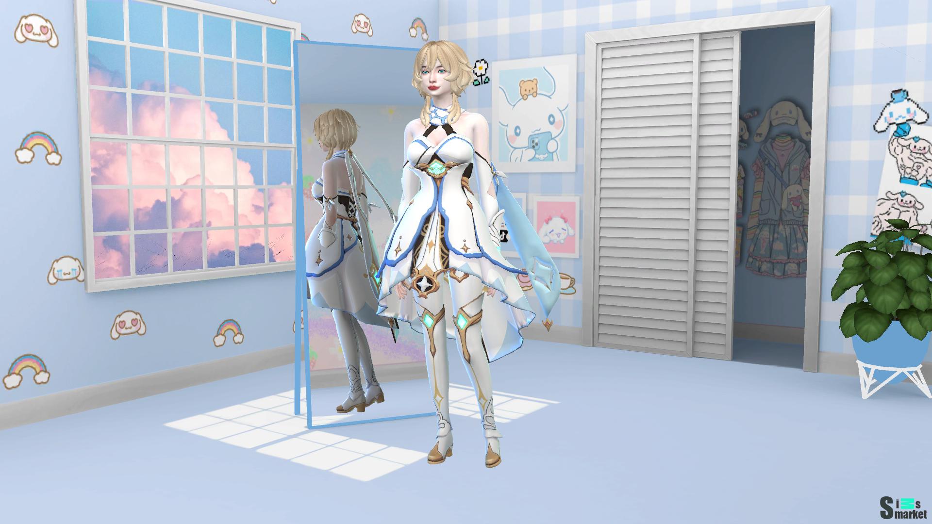 Костюм и прическа Люмин. чит. описание для Симс 4. Скачать мод