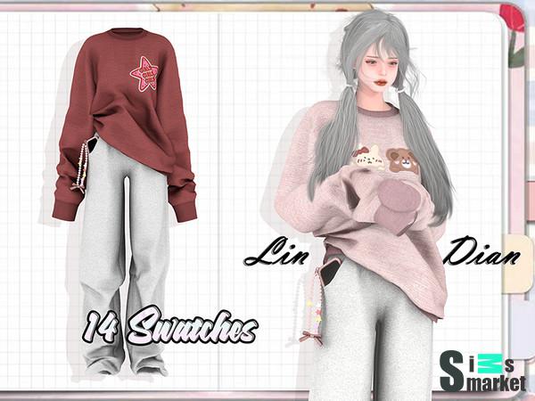 костюм Loungewear by lin_dian для Симс 4. Скачать мод