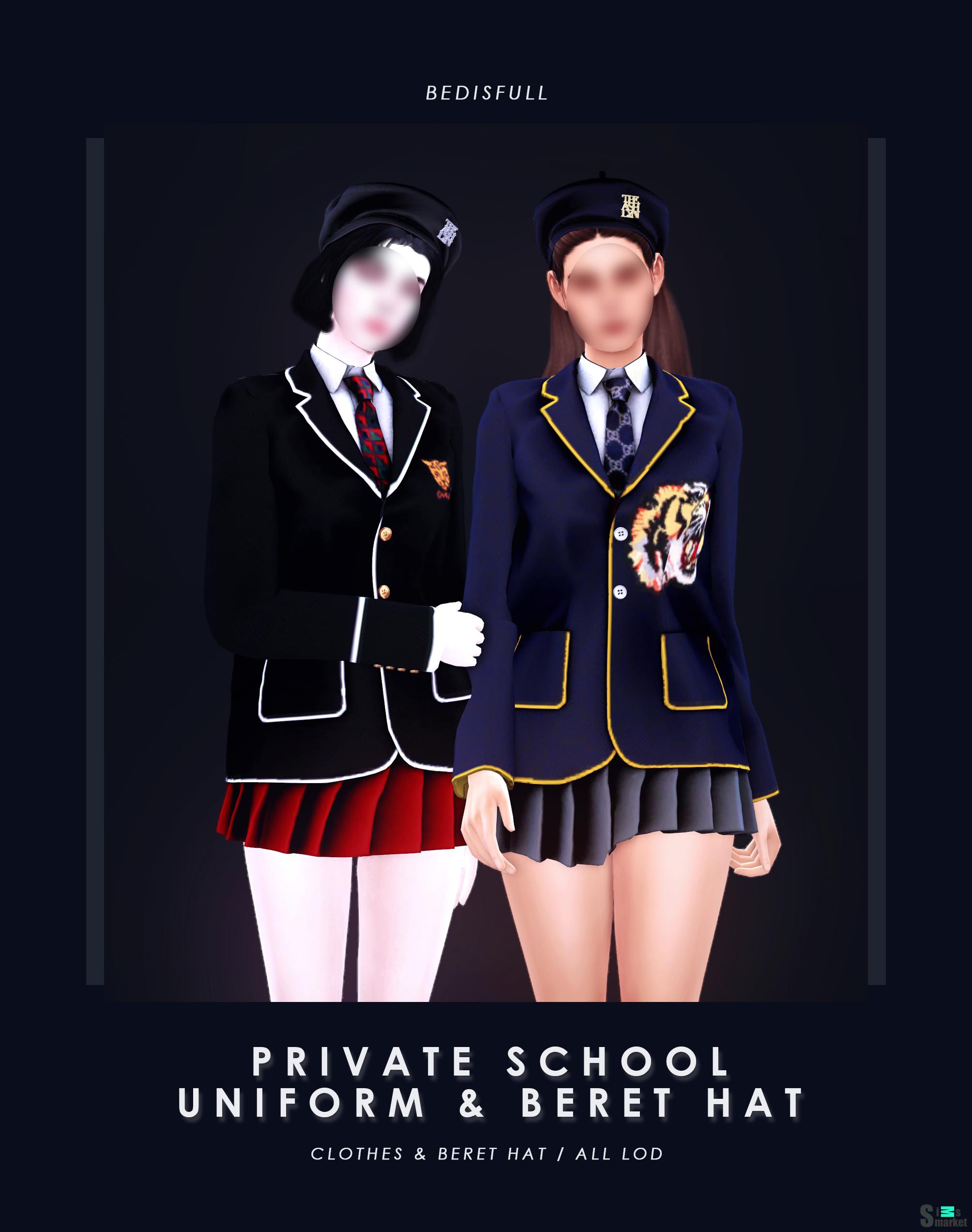 Костюм "Private school sets" by  BED & MUSAE для Симс 4. Скачать мод