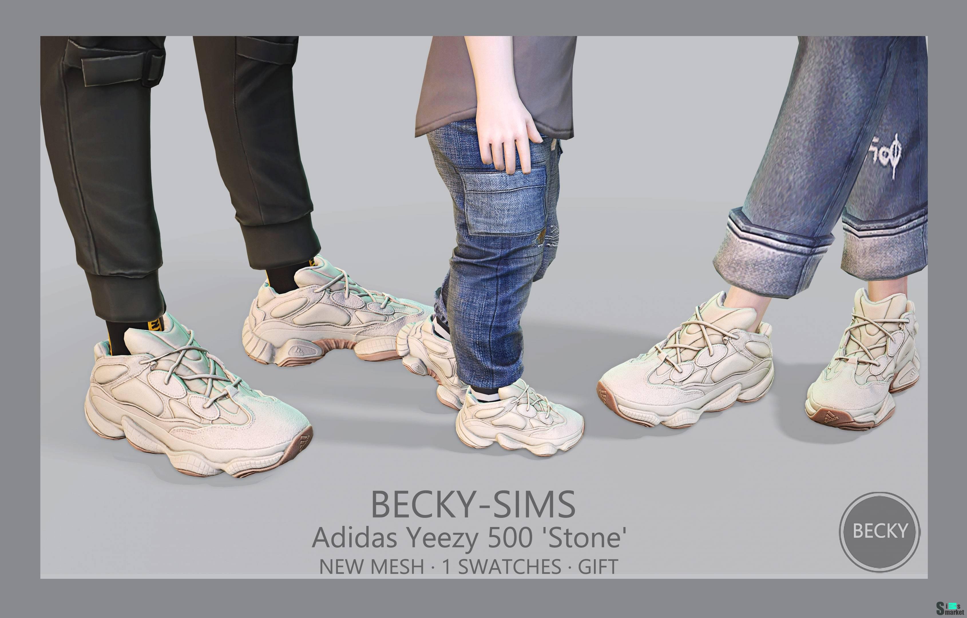 Кроссовки для взрослых и тоддлеров "Adidas Yeezy 500 'Stone'" для Сим для Симс 4. Скачать мод