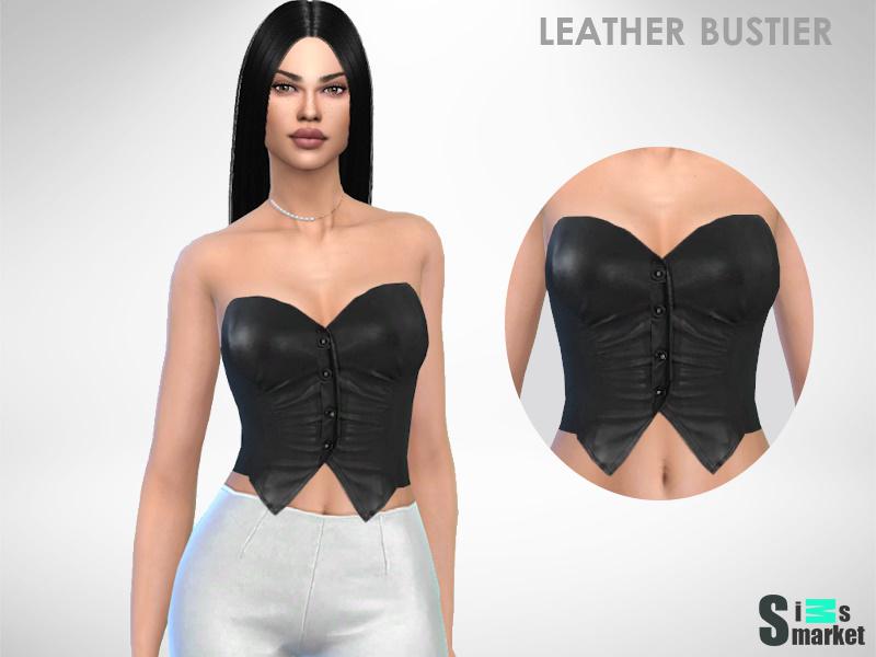 Leather Bustier by Puresim для Симс 4. Скачать мод