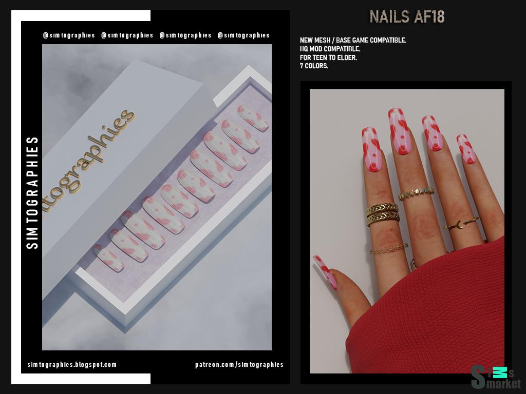 Маникюр "Nails AF18" для Симс 4. Скачать мод