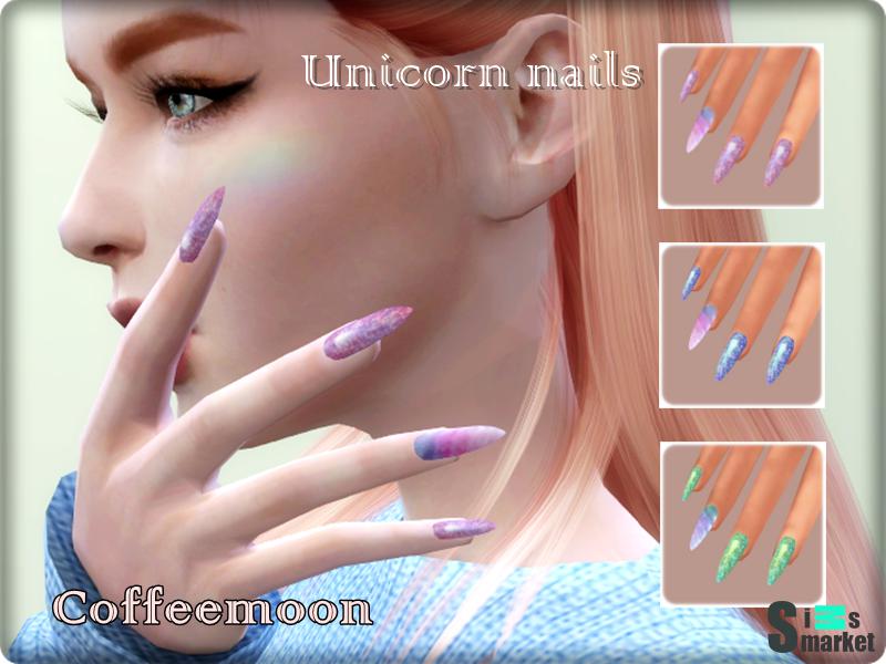 Маникюр Unicorn nails by Coffeemoon. для Симс 4. Скачать мод