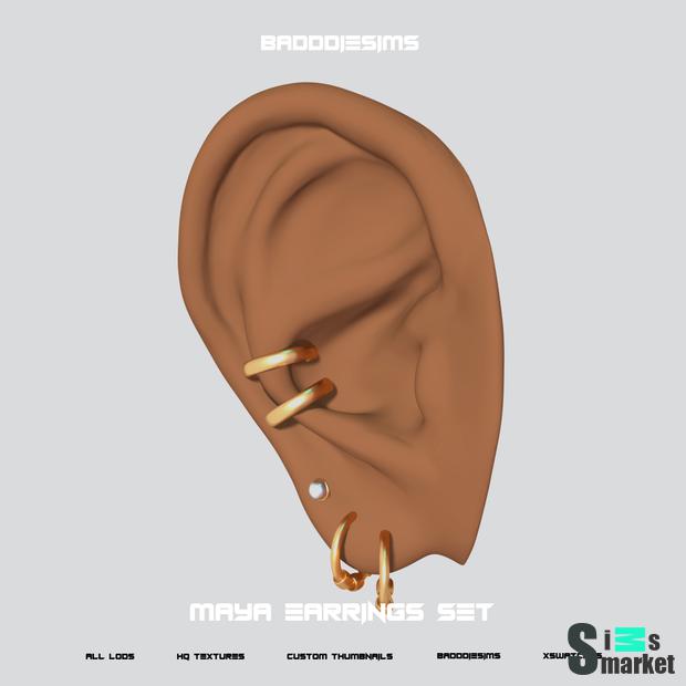 MAYA EARRINGS SET by BADDDIESIMS для Симс 4. Скачать мод