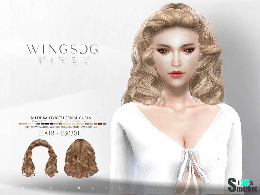Medium-length spiral curls ES0301 by WingsSims  для Симс 4. Скачать мод