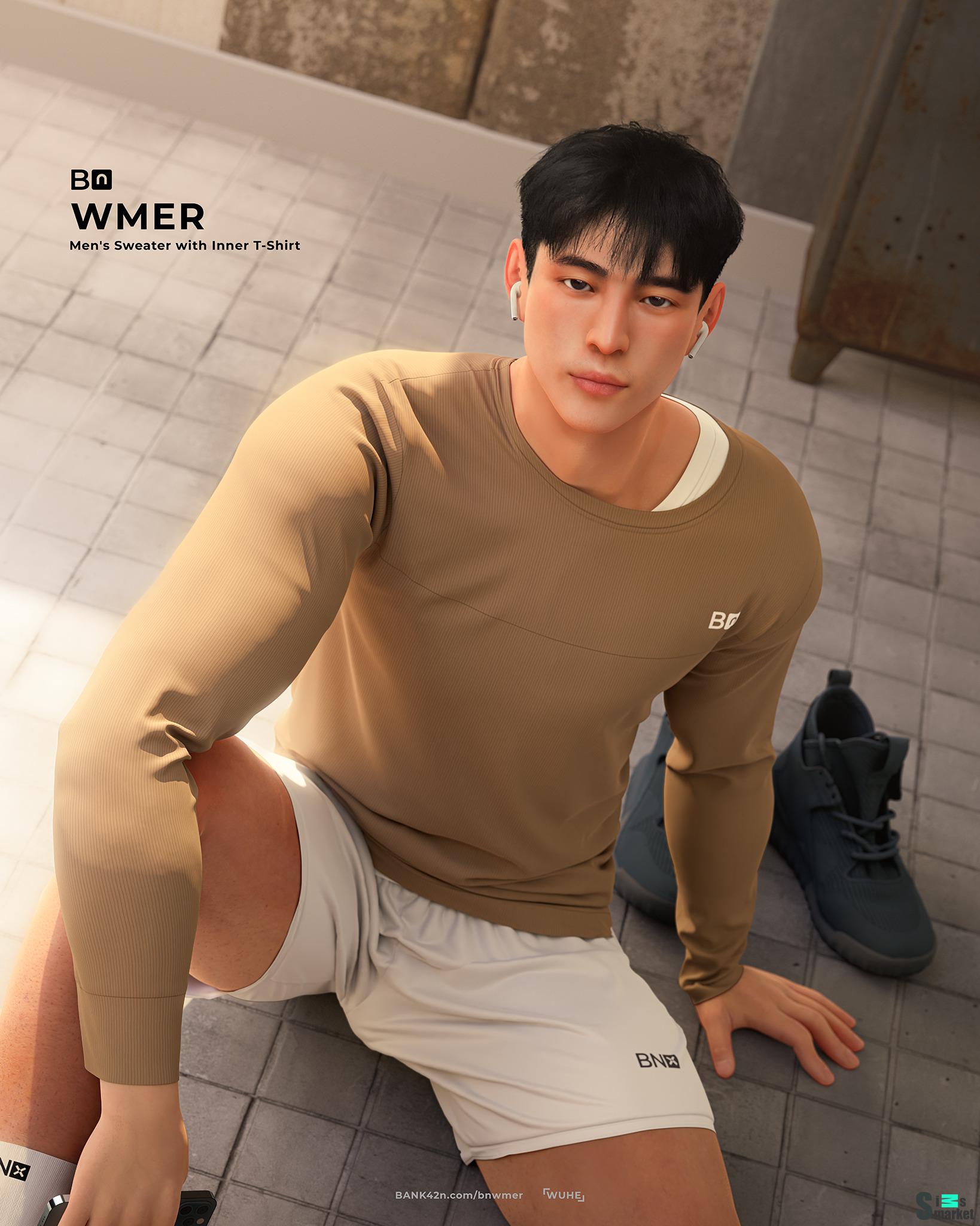Men's Sweater with Inner T-Shirt by BANK42n для Симс 4. Скачать мод