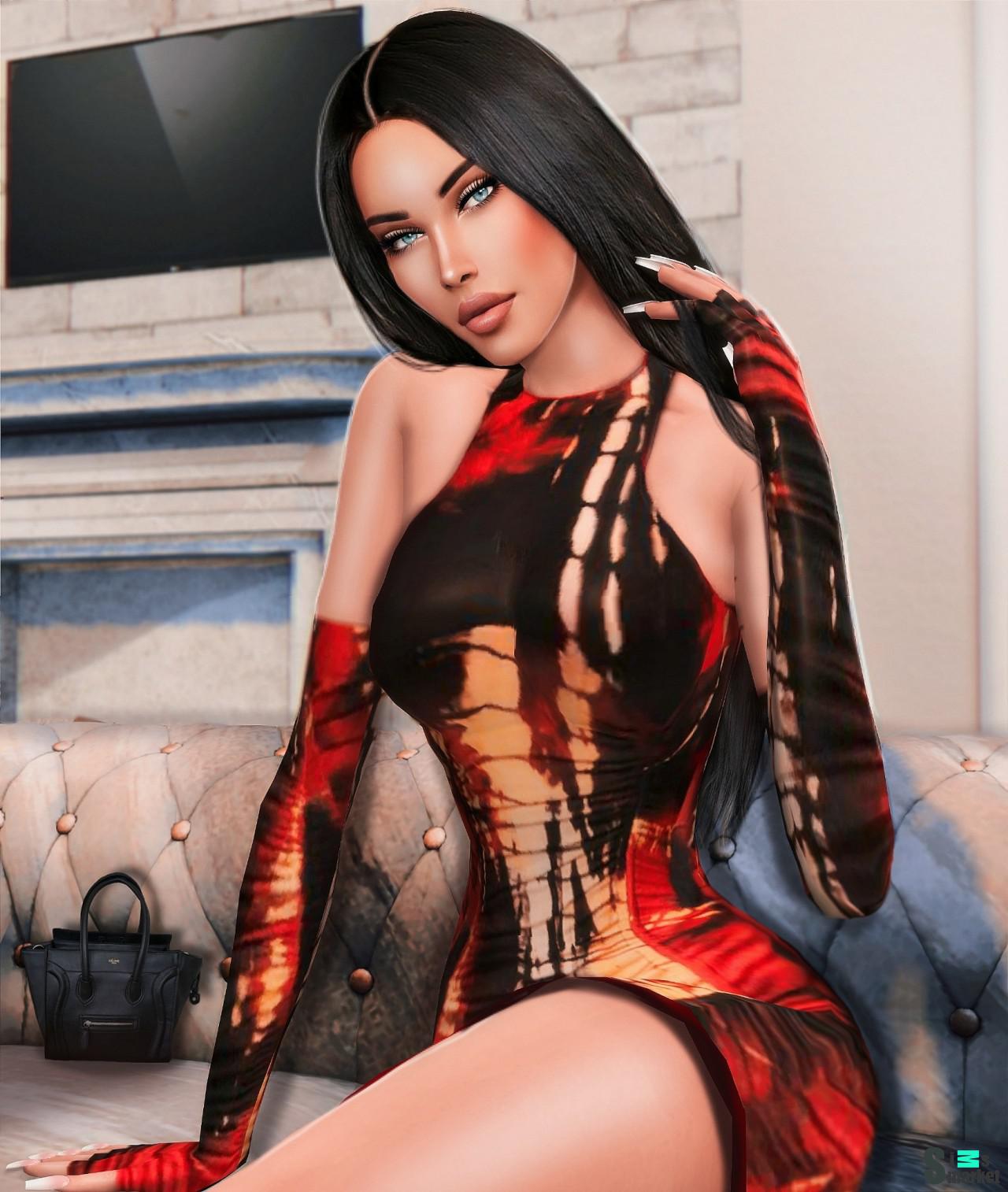 Многоцветное мини-платье Kim Shui для Симс 4. Скачать мод