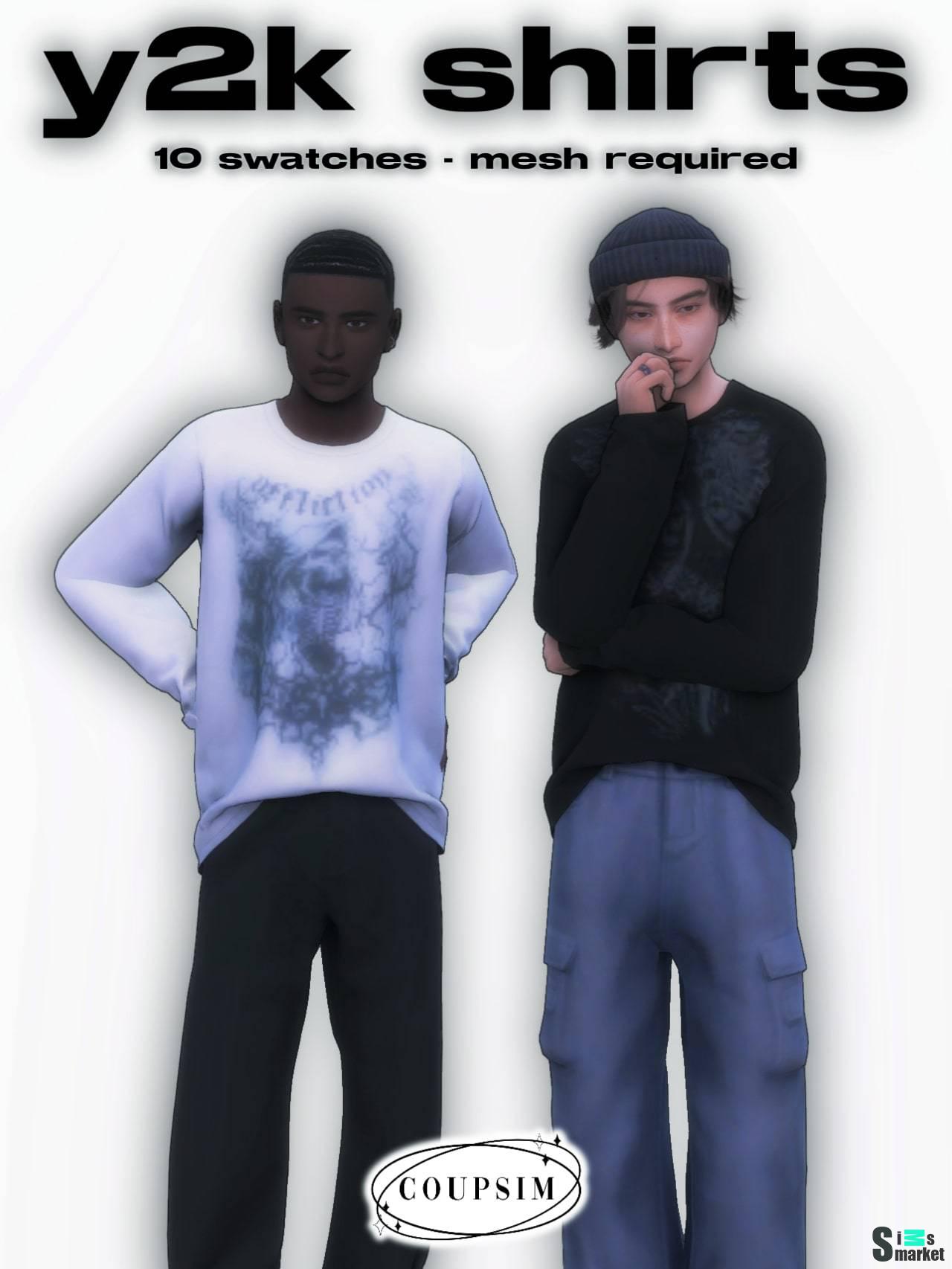 Мужская кофта "Y2K SHIRTS" для Симс 4 для Симс 4. Скачать мод