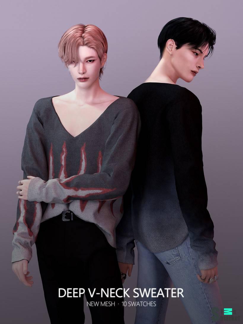 Мужской свитер "Deep V-neck Sweater" для Симс 4 для Симс 4. Скачать мод