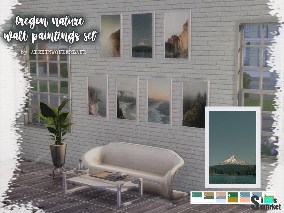 Набор картин Oregon Nature Wall Paintings Set by alexinwonderland для Симс 4. Скачать мод