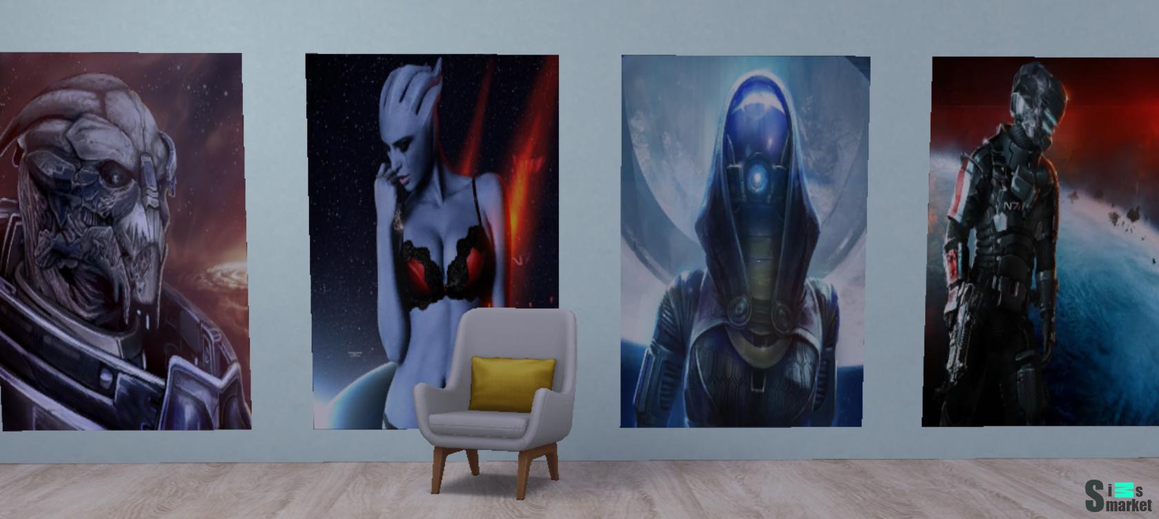 Набор картин по Mass effect для Симс 4. Скачать мод