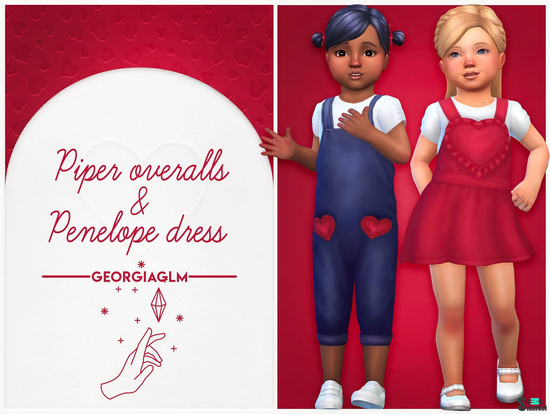 Набор одежды для тоддлеров "Piper overalls & Penelope dress" для Симс 4 для Симс 4. Скачать мод