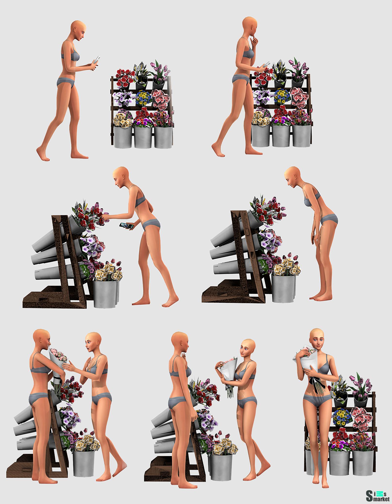 Набор поз"Peonies Pose pack" - для симс 4 для Симс 4. Скачать мод