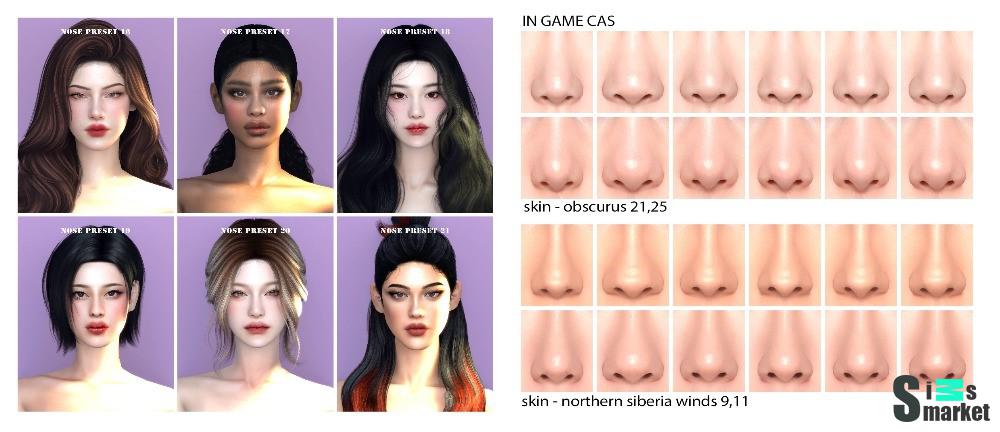 Набор пресетов для носа "nose preset 16-21" для Симс 4 для Симс 4. Скачать мод