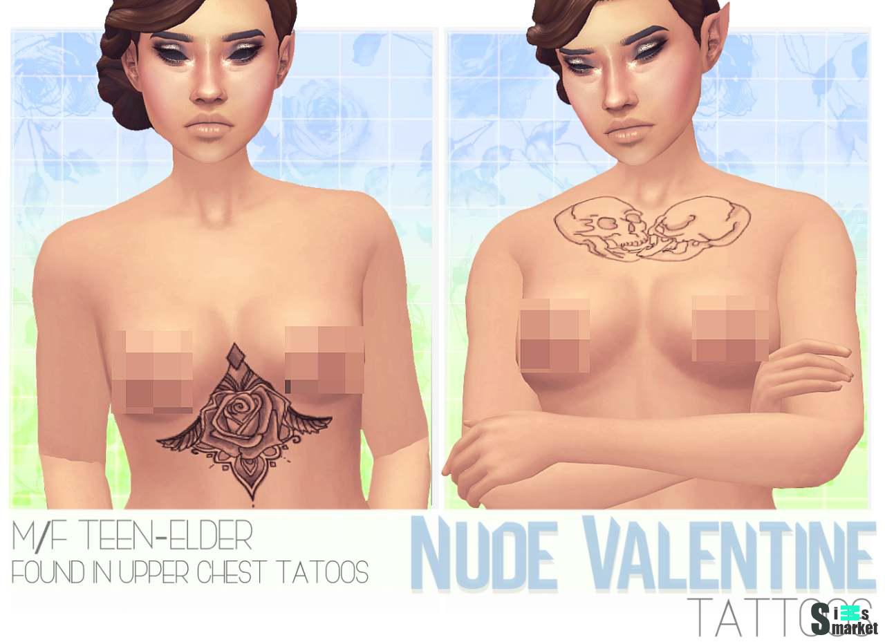 Набор тату "NUDE VALENTINE TATTOOS" для Симс 4 для Симс 4. Скачать мод