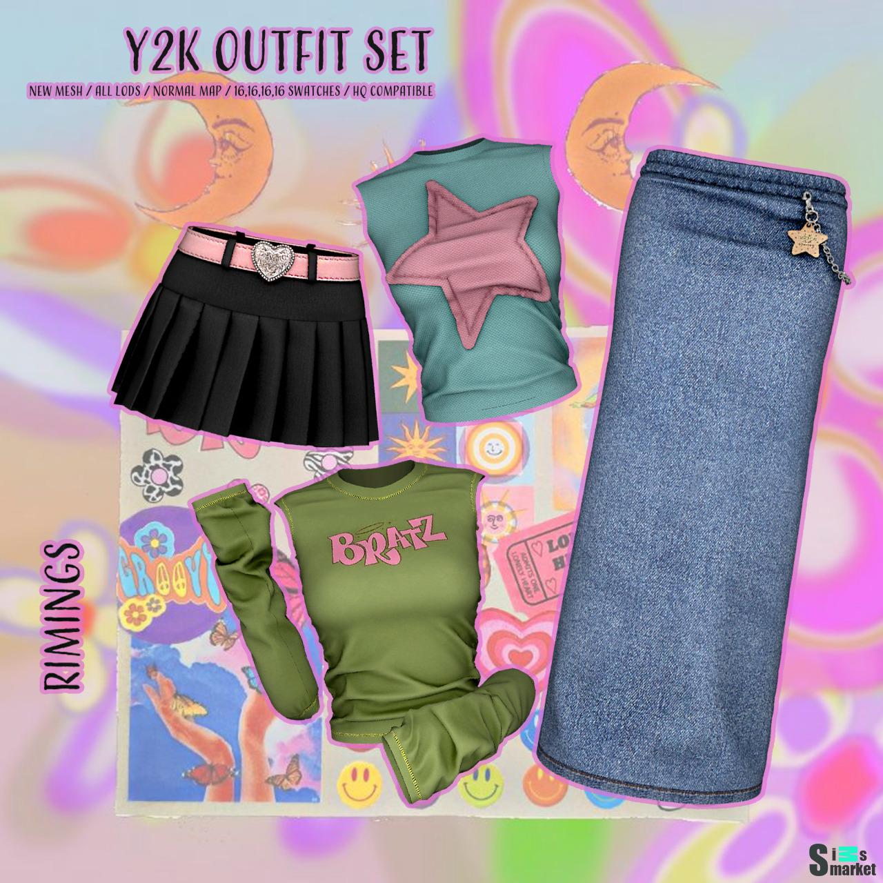 Набор Y2K OUTFIT by RIMINGS для Симс 4. Скачать мод