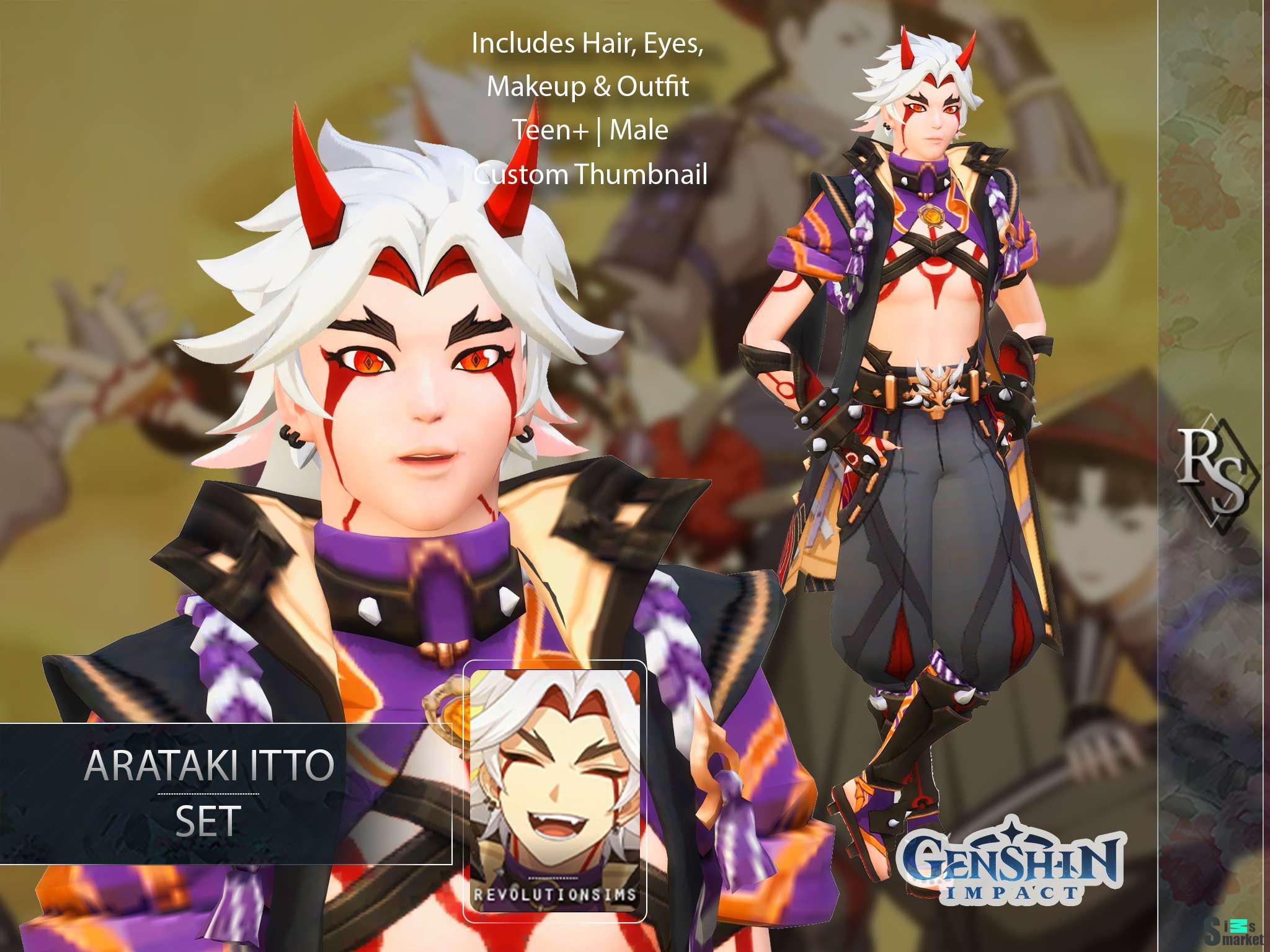 Наряд Аратаки Итто для Симс 4. Скачать мод