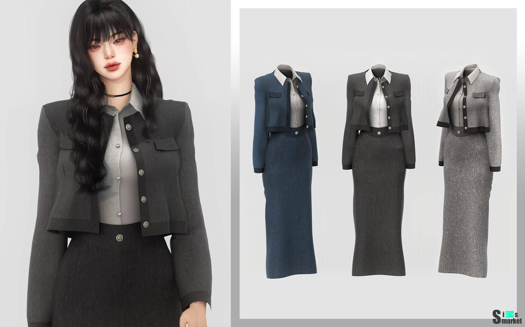Наряд для симочки "Tweed Long Skirt Suit" для Симс 4 для Симс 4. Скачать мод