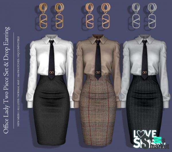 Наряд Office Lady Two Piece Set для Симс 4. Скачать мод