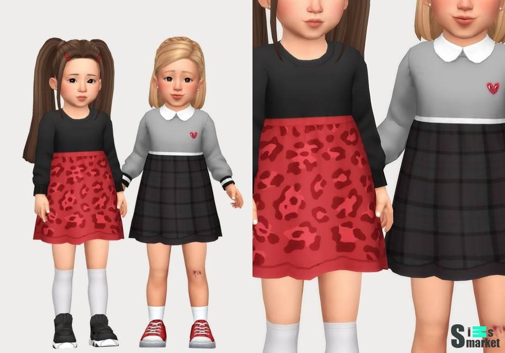 Наряды для малышек "collar dress and sweater dress" для Симс 4 для Симс 4. Скачать мод