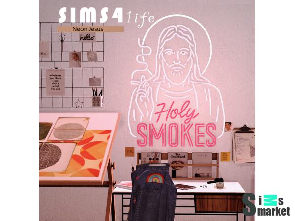 Неоновая вывеска holy smokes by sims41ife для Симс 4. Скачать мод