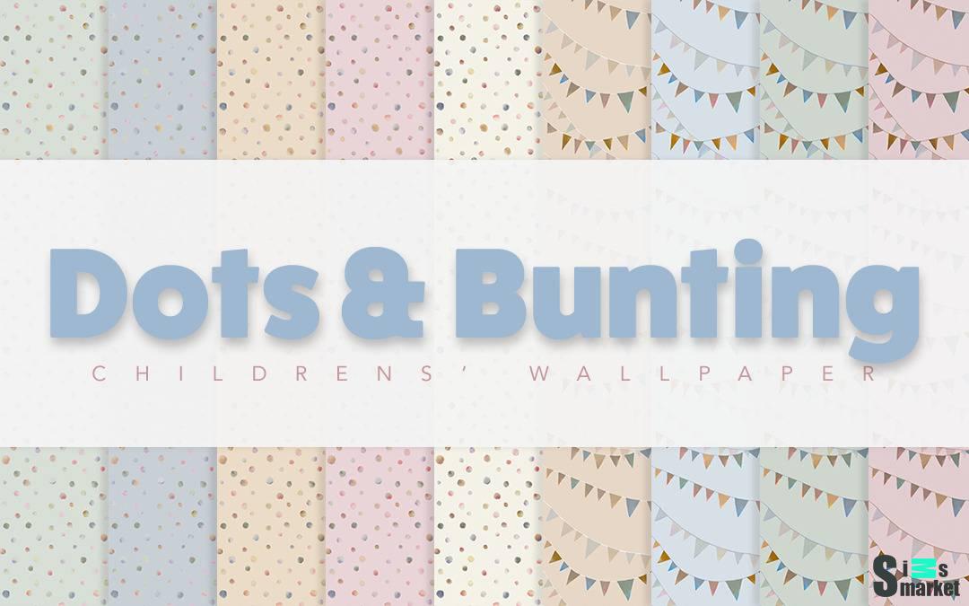 Обои для детской "Dots & Bunting Children's Wallpaper" для Симс 4 для Симс 4. Скачать мод