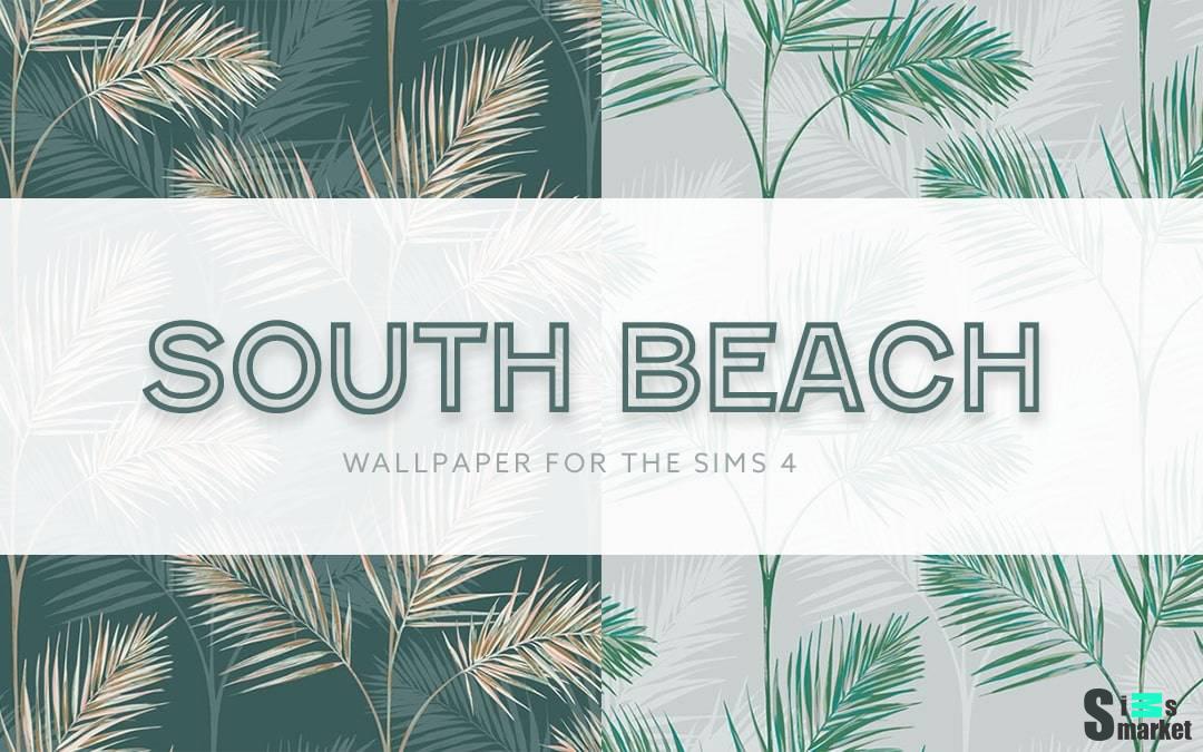 Обои "South Beach Palm Wallpaper" для Симс 4 для Симс 4. Скачать мод