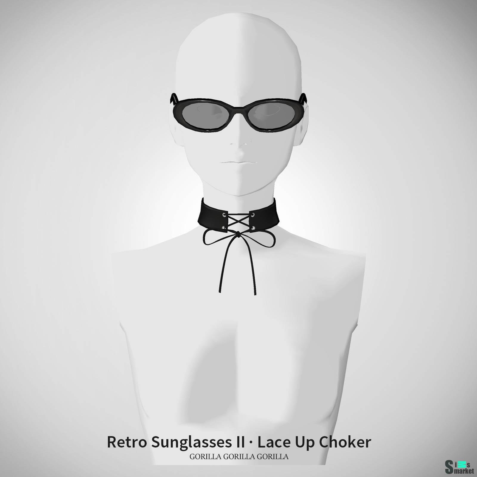 Очки и чокер "Retro Sunglasses II And Lace Up Choker" для Симс 4 для Симс 4. Скачать мод