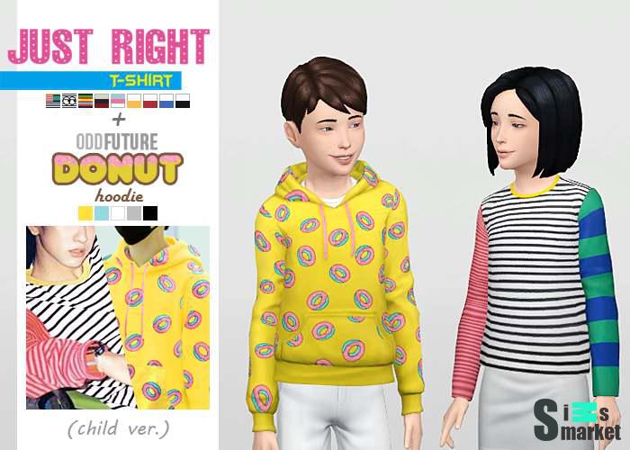 Одежда для детей "Just Right T-Shirt + Odd Future Donut Hoodie" для Симс 4 для Симс 4. Скачать мод