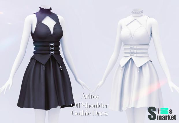 Off shoulder gothic dress для Симс 4. Скачать мод