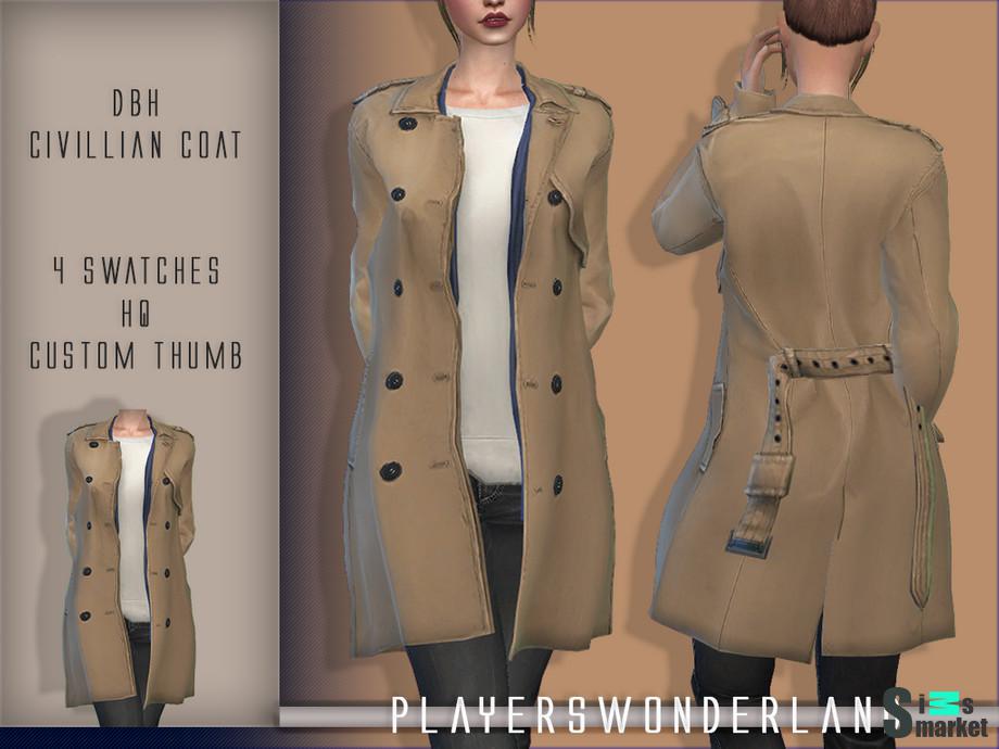 Пальто Civilian by PlayersWonderland для Симс 4. Скачать мод