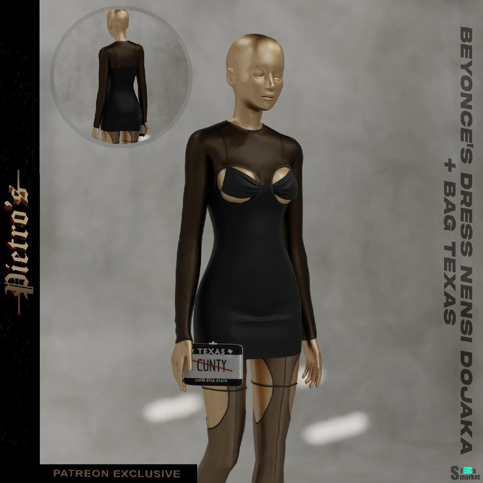 Pietro - Beyonce's платье Nensi Dojaka + Bag Texas для Симс 4. Скачать мод