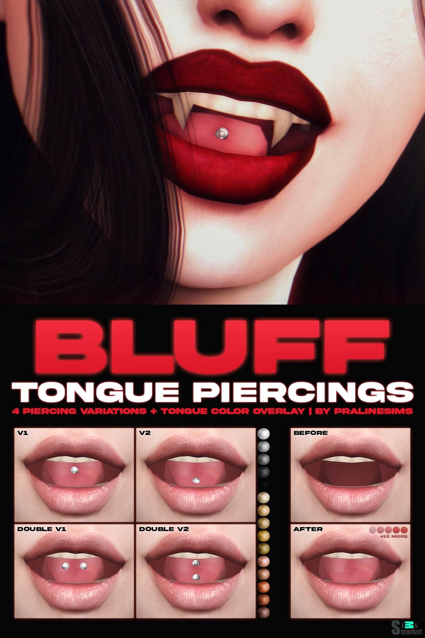 Пирсинг для языка "BLUFF Tongue Piercings" для Симс 4 для Симс 4. Скачать мод