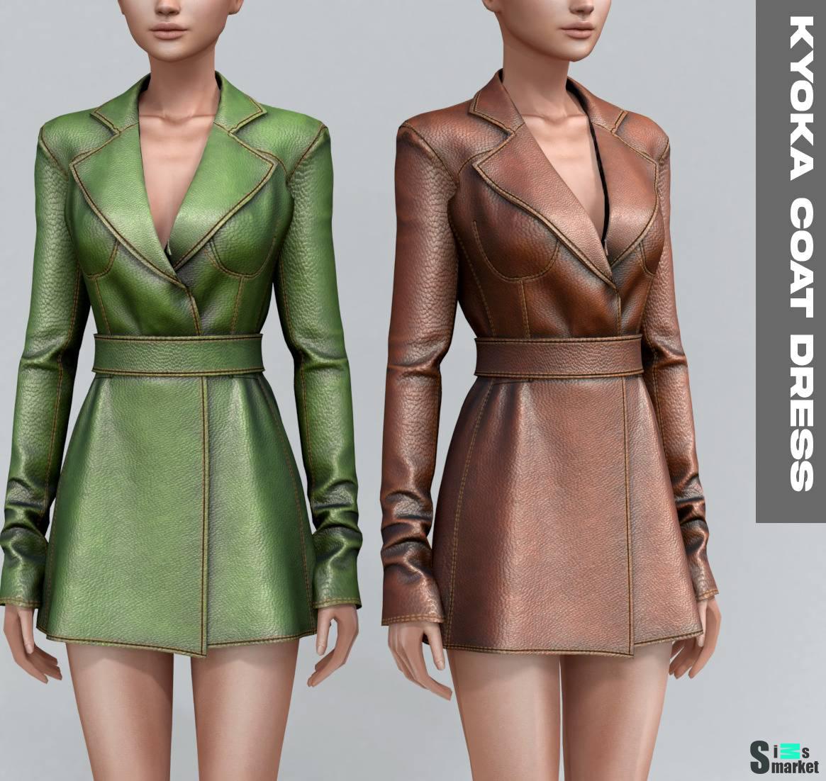 Плащ для симочек "kyoka coat dress"  для Симс 4. Скачать мод