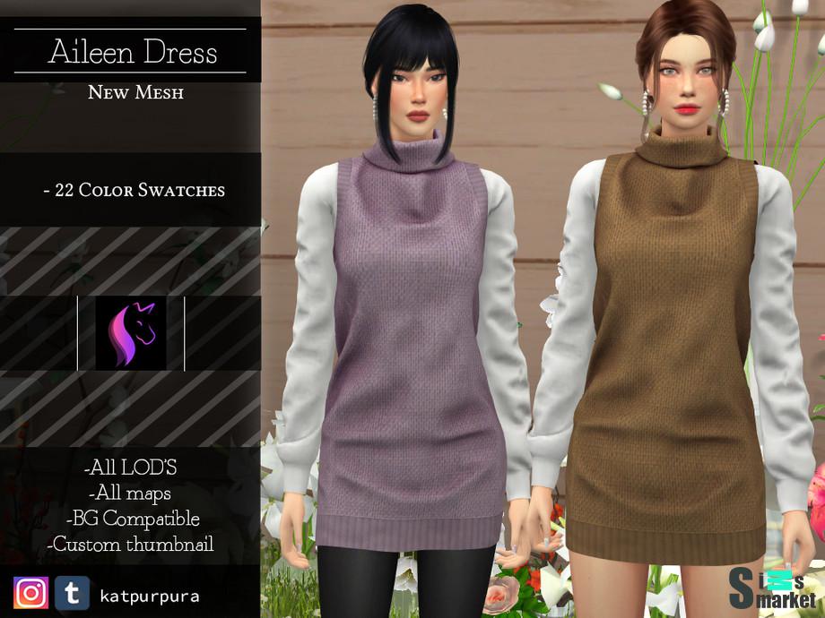 Платье Aileen by KaTPurpura для Симс 4. Скачать мод