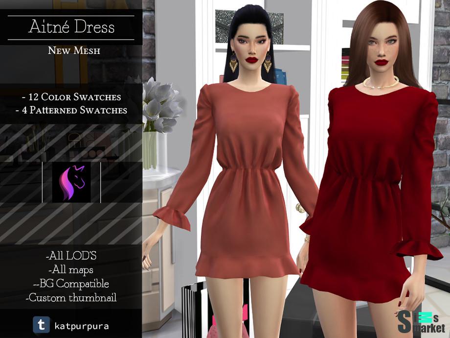 Платье Aitna by KaTPurpura для Симс 4. Скачать мод