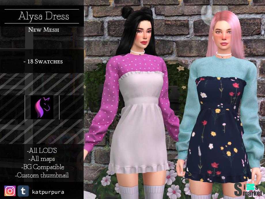 Платье Alysa by KaTPurpura для Симс 4. Скачать мод